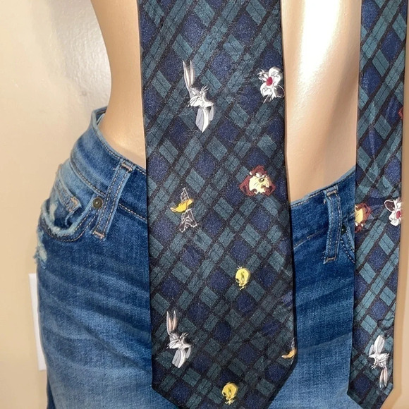 Looney tunes men neck tie character VTG 90s y2k business casual heritage plaid - Picture 2 of 4
